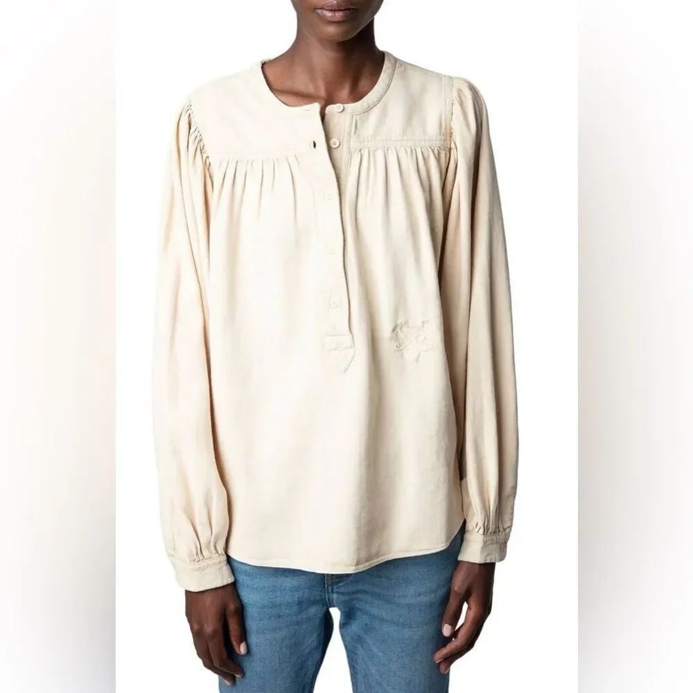 Zadig & Voltaire Womens  Tigy long sleeve Peasant Shirt in cream. XS. NWT